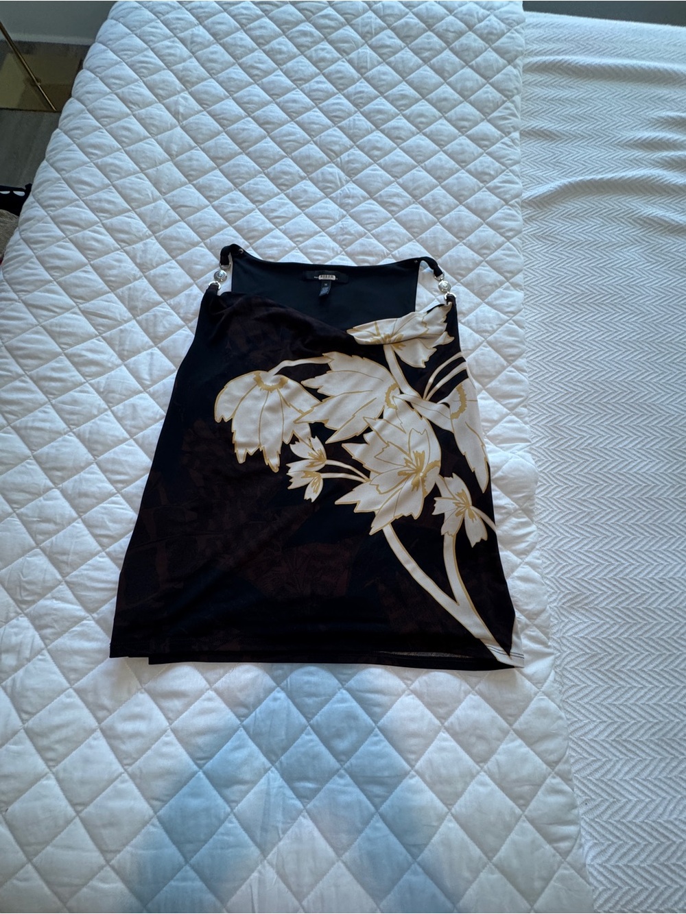 White House Black Market Black Camisole with Cream Floral Print